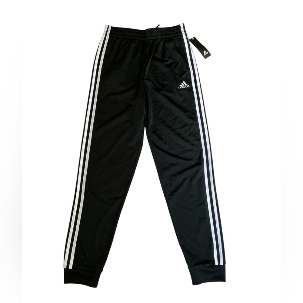 Adidas Kids Black Joggers with White Stripes